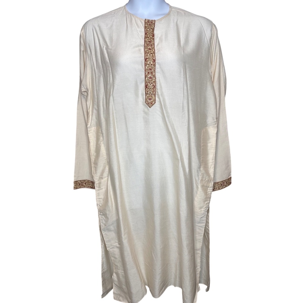 Nisha Sagar Womens Cream Silk Blend Embroidered Kurta‎ Tunic Est Sz 4X Boho Chic